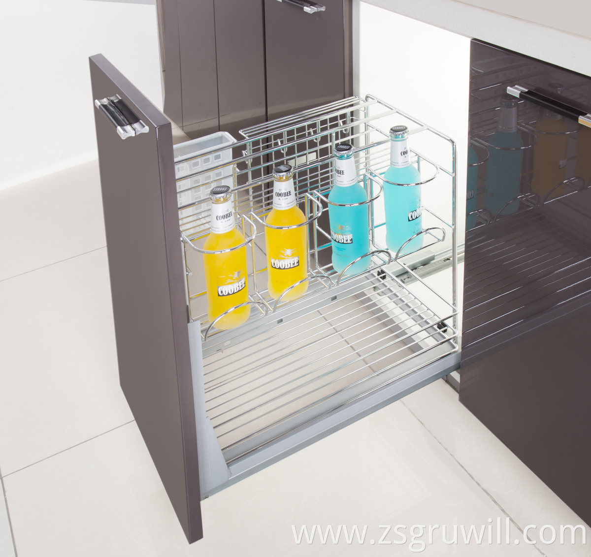 kitchen pull out drawer stainless steel wire basket Double-layer Cabinet Pull Basket Drawer Base Cabinet